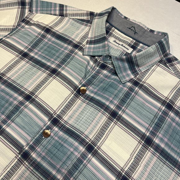 Tommy Bahama Other - Tommy Bahama Silk Wooden Buttons Blue Plaid Short Sleeve Mens XL